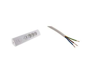 Otio - Multiprise d'angle 3P 16A + 1P 16A latérale + 2 USB parafoudre à câbler & Zenitech Câble d'alimentation électrique HO5VV F 3G1,5 Blanc 5m