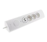 Multiprise d'angle 3P 16A + 1P 16A latérale + 2 USB parafoudre précâblée - Blanc - Otio