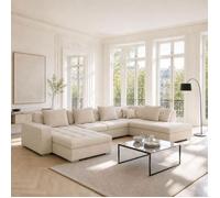 OTISIA - Canapé d’angle panoramique convertible en tissu beige - 6 palces - 350 cm - Angle droit