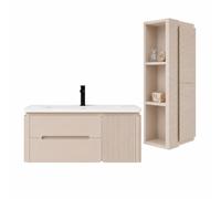 Otitec Ensemble Meuble Salle de Bain 100 cm avec Vasque et Colonne - Beige Cachemire - CYLIA