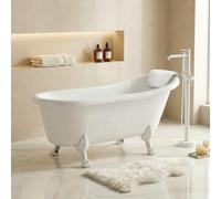 OTITEC LEONA Baignoire îlot 160x75 cm - pieds blanc, siphon, appui-tête | Baignoire rétro avec pieds patte de lion