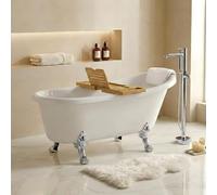 OTITEC LEONA Îlot 160x75 - pieds chrome, siphon, appui-tête, plateau | Baignoire rétro avec pieds patte de lion