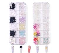 OTKARXUS Lot de 2 boîtes de breloques 3D pour nail art en forme de nœud aurore avec 24 grilles en résine avec perles d'amour, cœur, étoile, nœud et coquillage pour nail art, bricolage, fête, quotidien
