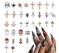 OTKARXUS Lot de 68 breloques pour ongles d'Halloween, tête de fantôme, araignée, croix avec strass, squelette rétro, planète, croix en alliage de métal, décoration de bijoux pour loisirs créatifs
