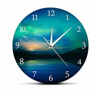 OTKU 30cm Horlog Mural Aurores boréales Norvège Nature Paysage Horloge Murale imprimée pour Chambre à Coucher Lumières Polaires Aurores boréales et Montagnes Garde Murale