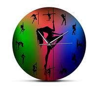 OTKU 30cm Horlog Mural Pole Dancers Fine Art Print Wall Clock Fitness Exotic Dance Acrobat Silent Wall Watch Striptease Pole Dancing Pub Bar Club Decor