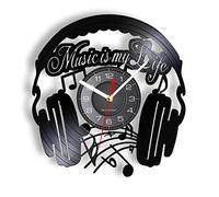 OTKU 30cm Horloge Disque Vinyle La Musique est ma Vie Citation inspirante Décoration intérieure Musique Casque Horloge Murale Rock N Roll Vintage Vinyle Disque Horloge Murale