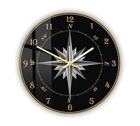 OTKU 30cm Horloge Murale Boussole Rose Design Moderne Imprimé Horloge Murale pour Salon Nautique Vent Rose Artwork Marins Décoration Maison Horloge Montre Murale
