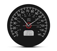 OTKU 30cm Horloge Murale Compteur de Vitesse Kilomètres Et Miles Imprimé Horloge Murale Mécanique Mécanique Mur Art Noir Voiture Tableau de Bord Garage Décor Montre Murale