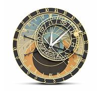 OTKU 30cm Horloge Murale République tchèque Prague Horloge Murale astronomique imprimée pour Chambre Steampunk Astrologie Montres européennes Voyage Home Decor Montre