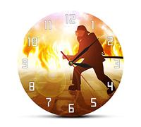 OTKU 30cm Horloge Silencieuse Pompier personnalisé Combat Une scène d’Incendie Horloge Murale Devoir Appels Pompiers Service d’Incendie Décoration Pompier Quiet Sweep Printed Watch