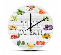 OTKU 30cm Pendule Murale Silencieuse Il est Temps de Manger Vos Fruits et légumes Horloge Murale de Cuisine Ronde Mode de Vie sain Veggies Œuvres d’Art Montres Horloge à Quartz silencieuse