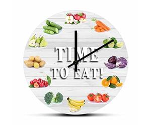 OTKU 30cm Pendule Murale Silencieuse Il est Temps de Manger Vos Fruits et légumes Horloge Murale de Cuisine Ronde Mode de Vie sain Veggies Œuvres d’Art Montres Horloge à Quartz silencieuse