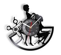 OTKU Pendule Murale Silencieuse 30cm Cheveux Salon de beauté Coiffeur Horloge Murale Ciseaux Coiffure équipement Professionnel Femme sculpté Disque Vinyle Art Artisanat Montre