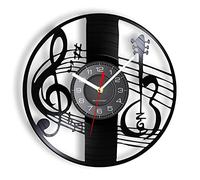 OTKU Pendule Murale Silencieuse 30cm Clé de Sol Note de Musique Horloge Murale Art Mural Instrument de Musique clé de Violon Disque Vinyle Horloge Murale Musique Classique décor à la Maison Cadeau