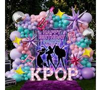 OTLGEUA Kit d'arche de ballons Kpop rose violet, chasseurs de musique K-pop rose pastel, violet, bleu sarcelle, ballons disco métalliques pour fête prénatale filles disco K pop décorations de fête