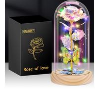 Otlonpe Cadeau Saint Valentin Femme, Rose Eternelle sous Cloche Cadeau Femme Maman Anniversaire avec Lumières, Fleur Artificielle Cadeau pour Femme Maman,Cadeau Fete des Meres (Bois-coloré)