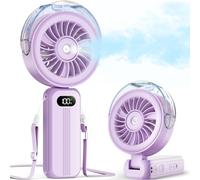 Otlonpe Ventilateur à main brumisateur portable, puissant avec 4 vitesses élevées rechargeable petit ventilateur à main avec brume d'eau, batterie de 4000mAh, pliable, cordon de portage