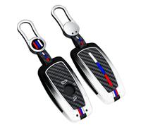 OTMIK Compatible avec bmw F20 F30 G20 F31 F34 F10 G30 F11 X3 F25 X4 I3 M3 M4 Série 1 3 5 2025, pour bmw Étui pour clés de Voiture en Alliage de Zinc et Fibre de Carbone Dégradé (3 Boutons)