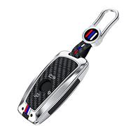 OTMIK Housses de Protection de clés de Voiture en Alliage de Zinc et Fibre de Carbone en Silicone pour BMW F20 F30 G20 f31 F34 F10 G30 F11 X3 F25 X4 I3 M3 M4 1 3 5 (3 Boutons Argent)