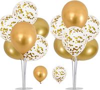 OTMVicor Lot de 2 supports de ballons, kit de support de table avec ballons dorés, 8 ballons dorés métallisés, 8 ballons confettis dorés pour fête