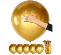 OTMVicor Lot de 5 ballons en latex brillant de grande taille pour anniversaire, mariage, décoration de fête - 45,7 cm - Doré métallisé