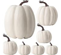 OTMVicor Lot de 7 citrouilles artificielles, décoration d'automne, citrouille blanche pour Thanksgiving, récolte d'automne, Halloween, Noël