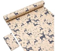 OTMVicor Rouleau de papier cadeau de Noël, 15 m de papier cadeau recyclable de 43 cm de largeur en papier kraft imprimé avec un élan bleu marine et des flocons de neige pour l'emballage cadeau de Noël
