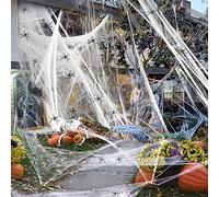 OTMVicor Toile d'araignée extensible d'Halloween de 60 g avec 30 araignées artificielles, toile d'araignée d'Halloween pour décoration de fête d'Halloween