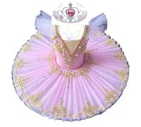 OTMYIGO Ballet Professionnel Tutu Filles Plateau crêpe Tutu Ballerine Robe de soirée Ballet Danse compétition Costume,A2,110