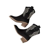 OTMYIGO Bottines mi-Mollet pour Femmes, Chaussures de Cowboy occidentales brodées, Bottes Courtes à Talons Hauts rétro à Bout Pointu,Noir,43 EU