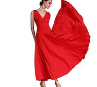 OTMYIGO Femme Robes de Danse de Salon Costume de Salon Robe de Valse viennoise Longue Robe de Salon Robe espagnole Standard Costumes de Tango,Rouge,M