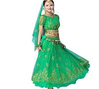 OTMYIGO Femmes 5 pièces Robe de Danse Indienne Tenues de Danse du Ventre Bollywood Robe Costume Femmes Ensemble Halloween déguisements Costumes,Vert