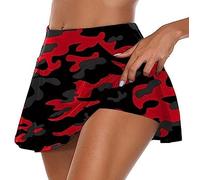 OTMYIGO Jupe Active pour Femmes Camo imprimé Femmes Jupe Shorts Fitness survêtement Shorts de survêtement été Taille Haute Jupes Cyclisme Pantalons Courts,Rouge,S