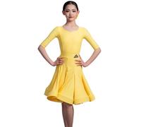 OTMYIGO Robe de danse latine à manches courtes pour filles - Vêtements de salsa - Robe de danse latine Cha Cha Samba Rumba Tango - T - 140