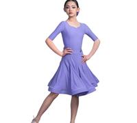OTMYIGO Robe de danse latine à manches courtes pour filles, vêtements de salsa, robes de compétition, robes de danse latine, chacha, samba, rumba, tango, robe de danse latine, taille S, 120