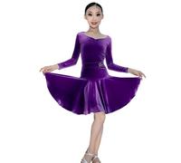 OTMYIGO Robe de Danse Latine à Manches Longues pour Fille Jupe de compétition Salle Bal pour Enfants Tenue Danse Professionnelle pour Salsa Rumba cha cha Samba Tango,Dark Purple,130