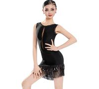 OTMYIGO Robe de Danse Latine à Paillettes et Franges pour Filles, sans Manches, idéale pour la Rumba, Le Jazz et la Samba, Ainsi Que pour Les compétitions de Danse,Noir,130