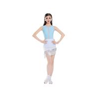 OTMYIGO Robe de Danse Latine à Paillettes et Franges pour Filles, sans Manches, idéale pour la Rumba, Le Jazz et la Samba, Ainsi Que pour Les compétitions de Danse,Bleu,130