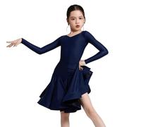 OTMYIGO Robe de Danse Latine pour Fille, Costume de Spectacle de cha-cha-Rumba et de compétition de Danse,Navy Blue,170