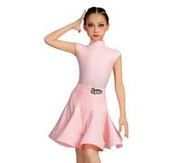 OTMYIGO Robe de Danse Latine pour Fille Tenue d'entraînement pour Spectacles de Salon enfantins Salsa Rumba cha-cha Samba tangoHaut et Jupe,Rose,150
