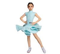 OTMYIGO Robe de Danse Latine pour Fille Tenue d'entraînement pour Spectacles de Salon enfantins Salsa Rumba cha-cha Samba tangoHaut et Jupe,Bleu,160