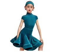 OTMYIGO Robe de Danse Latine sans Manches pour Enfants, Robe de Rumba Samba, Jupes, vêtements de Danse pour Filles de 3 à 13 Ans,Bleu,170