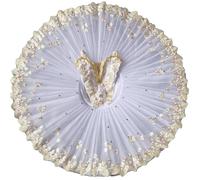 OTMYIGO Robe Tutu de Ballet Professionnelle pour Filles, Costume de compétition de Danse sur scène, Plateau de Princesse, crêpes, lac des cygnes, Ballerine,Blanc,130