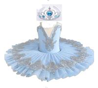 OTMYIGO Robe Tutu de Ballet Professionnelle pour Filles, Costume de compétition de Danse sur scène, Plateau de Princesse, crêpes, lac des cygnes, Ballerine,Bleu,140