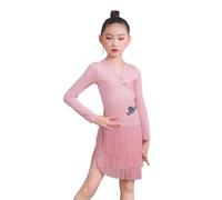 OTMYIGO Rose,150, Robe Latine à Pompons pour Filles, Jupe de compétition de Danse de Salon à Pompons et Robe de soirée Latine Salsa Tango Samba cha cha Rumba