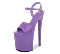 OTMYIGO Sandales à Talons Hauts et Plateforme pour Femmes, avec Talon Aiguille et Boucle à la Cheville, pour Pole Dance discothèque défilé de Mode,Violet,45 EU