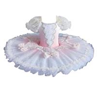 OTMYIGO Tutu de Ballet pour Fille, Tutu crêpe pour Enfants, Tenue de Danse de fête Robe de compétition de Ballet Lac des cygnes,Rose,150
