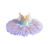 OTMYIGO Tutu de Ballet Professionnel Classique pour Filles, Tutu crêpe pour Enfants du Lac des cygnes, Costume de Danse de Ballerine, Robe de compétition de Ballet,Bleu,160