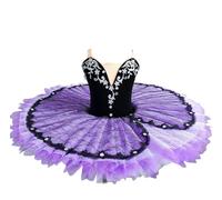 OTMYIGO Tutu de Ballet Professionnel Classique pour Filles, Tutu crêpe pour Enfants du Lac des cygnes, Costume de Danse de Ballerine, Robe de compétition de Ballet,Violet,160